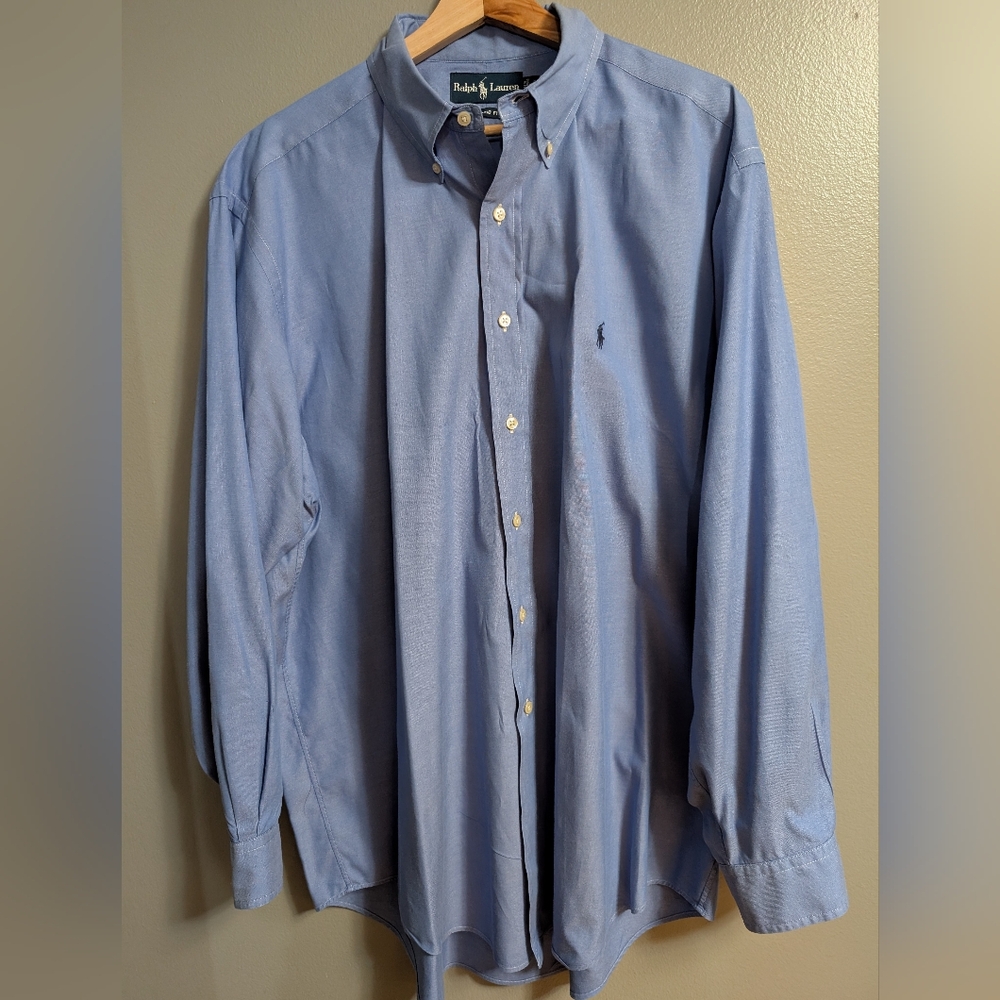 Ralph Lauren 100% Yarmouth‎ Cotton Blue Button Down Shirt, Size 17 34/35